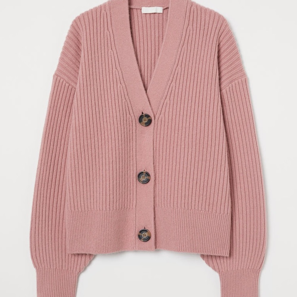 H&M pink ribbed cardigan size:M